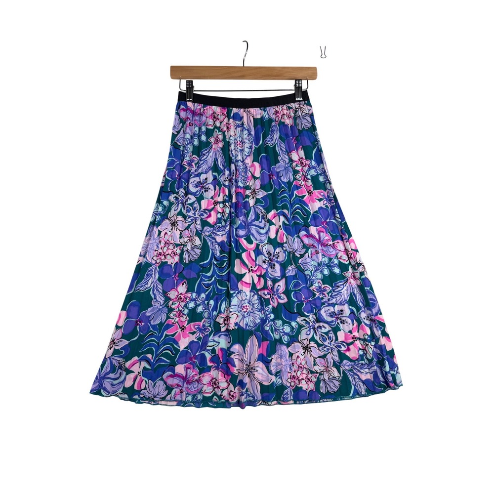 Lilly Pulitzer Giavana Pleated Moonlight Garden Print Midi Skirt size XS Purple